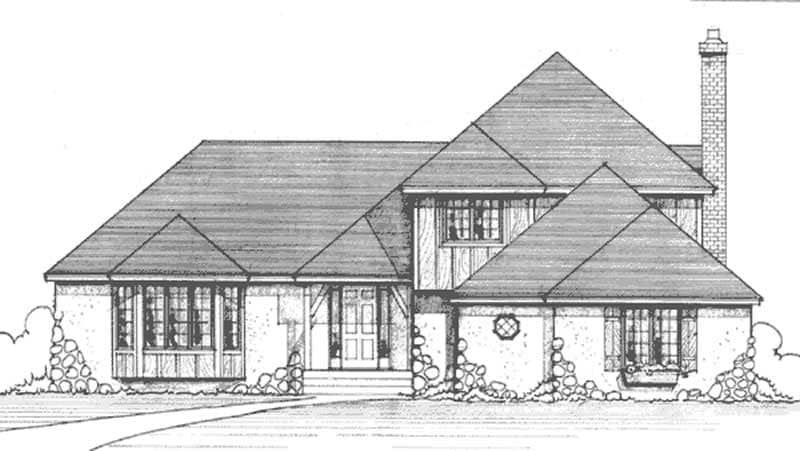 Front view of European home (ThePlanCollection: House Plan #146-1183)