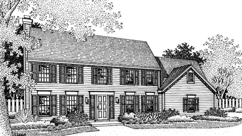 Front view of Colonial home (ThePlanCollection: House Plan #146-1286)