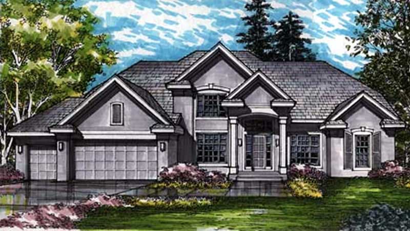 Front view of European home (ThePlanCollection: House Plan #146-1332)