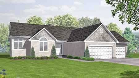 Front view of Ranch home (ThePlanCollection: House Plan #146-1562)