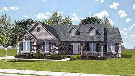Front view of Craftsman home (ThePlanCollection: House Plan #146-1608)