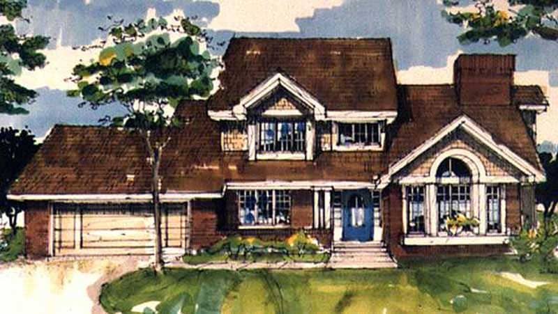Front view of Country home (ThePlanCollection: House Plan #146-1708)