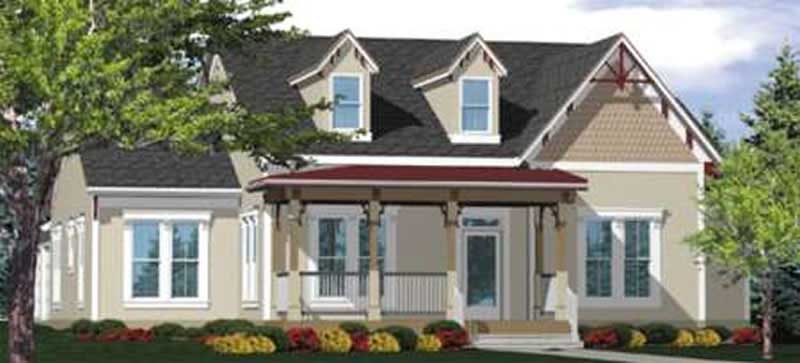 Front view of Country home (ThePlanCollection: House Plan #146-1882)