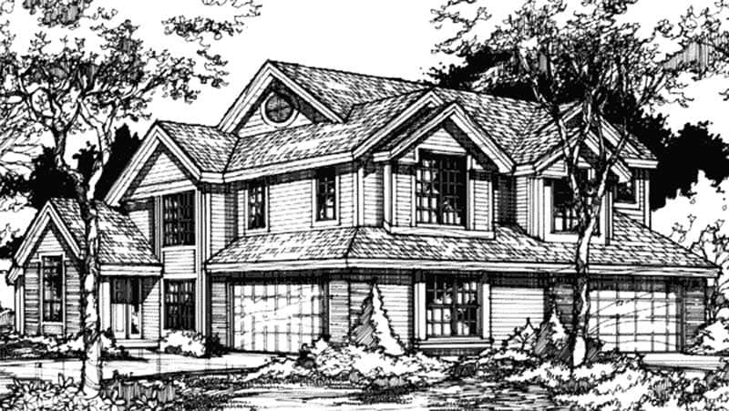 Front view of Duplex/Multi-Unit home (ThePlanCollection: House Plan #146-1896)