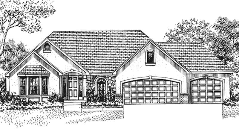 Front view of European home (ThePlanCollection: House Plan #146-1906)