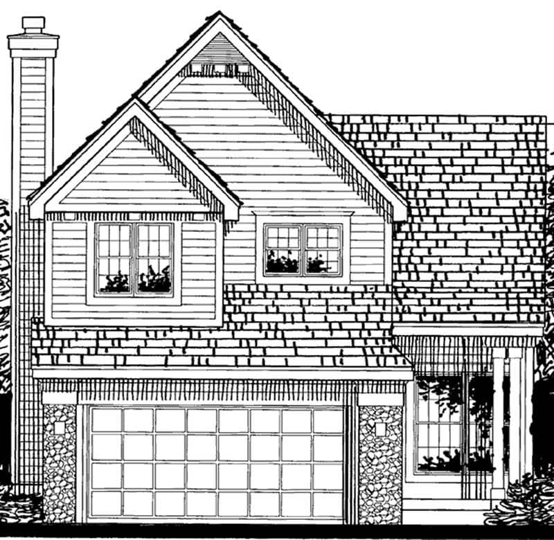 Front view of Country home (ThePlanCollection: House Plan #146-1958)