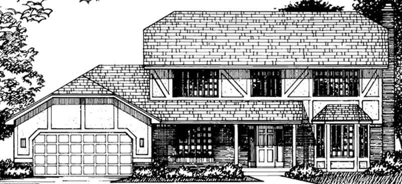 Front view of Tudor home (ThePlanCollection: House Plan #146-1964)
