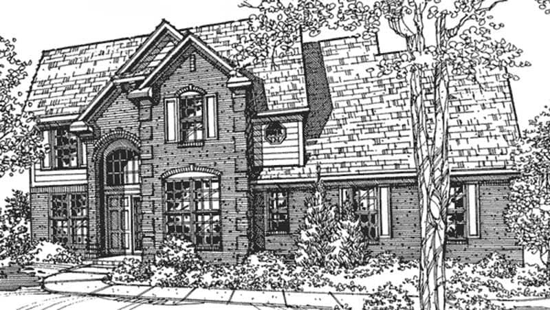 Front view of European home (ThePlanCollection: House Plan #146-2063)