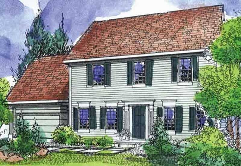 Front view of Georgian home (ThePlanCollection: House Plan #146-2137)