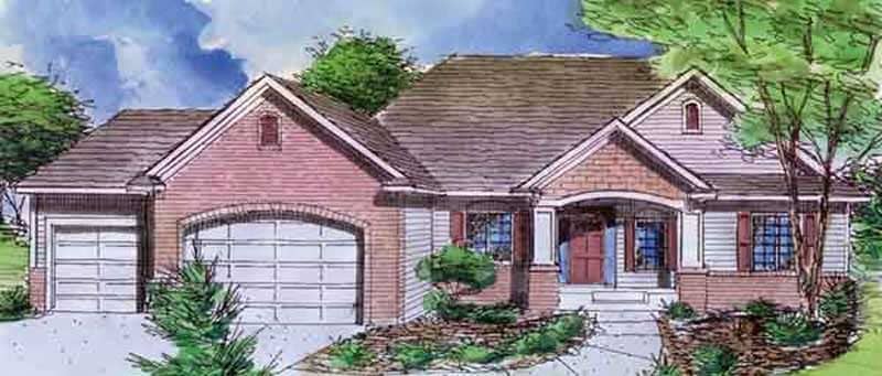 Front view of Ranch home (ThePlanCollection: House Plan #146-2418)