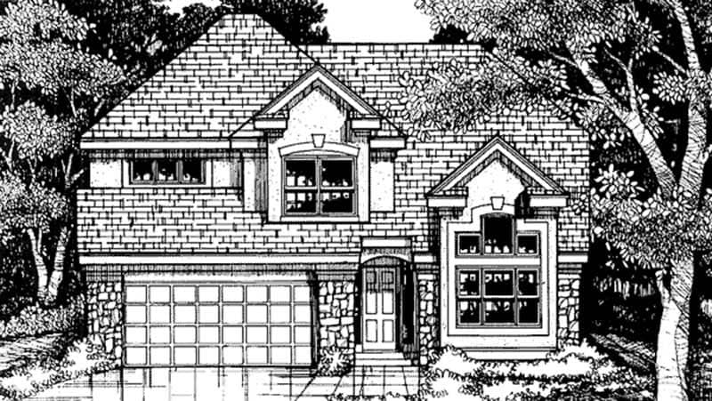 Front view of European home (ThePlanCollection: House Plan #146-2496)