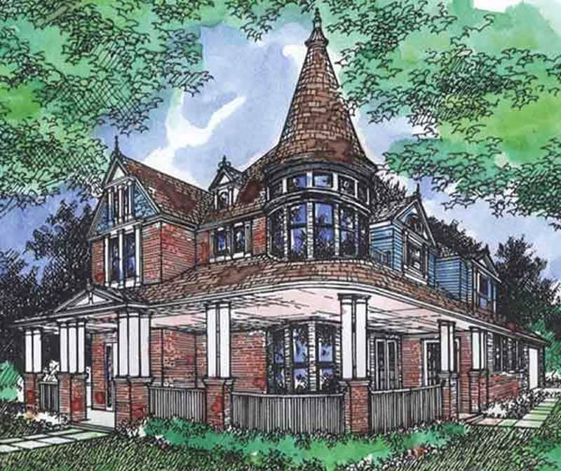 Front view of Victorian home (ThePlanCollection: House Plan #146-2614)
