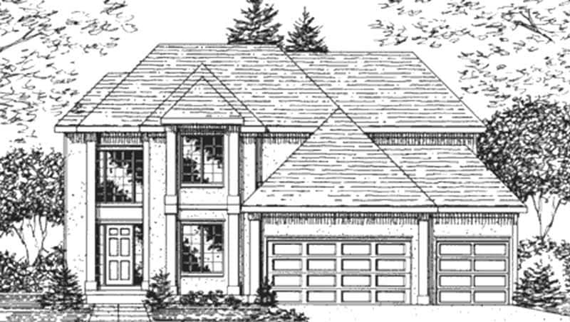 Front view of Colonial home (ThePlanCollection: House Plan #146-2712)