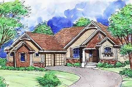 Front view of Country home (ThePlanCollection: House Plan #146-2834)