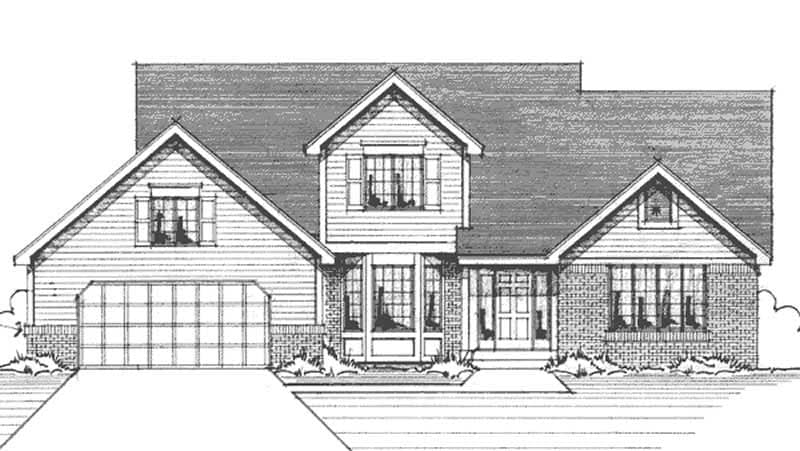 Front view of Colonial home (ThePlanCollection: House Plan #146-2881)