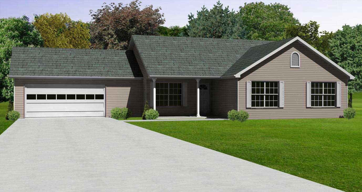 This is the front elevation for these Ranch Home Plans.