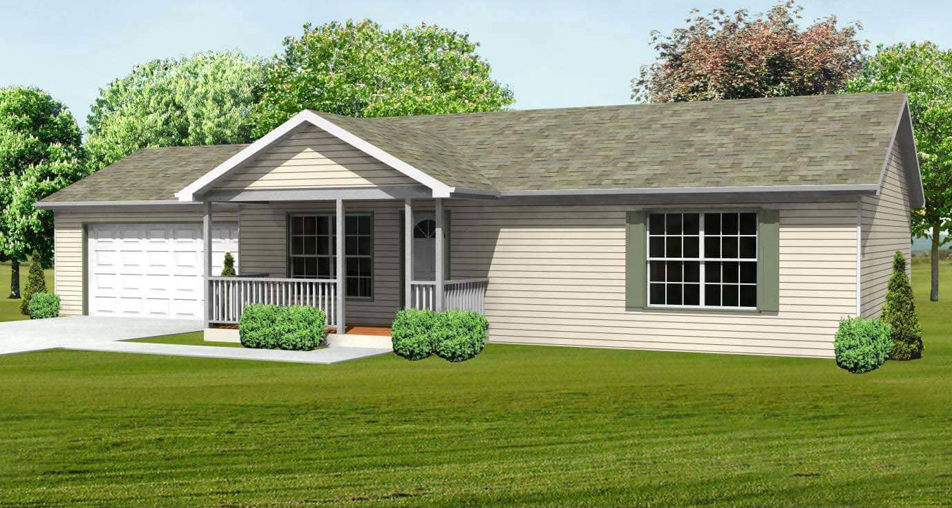 This is a computerized front elevation of these Ranch Homeplans.