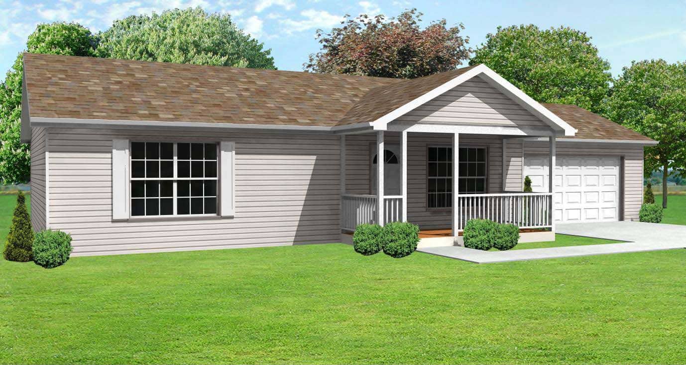 This is a 3D front elevation of these Ranch Home Plans.