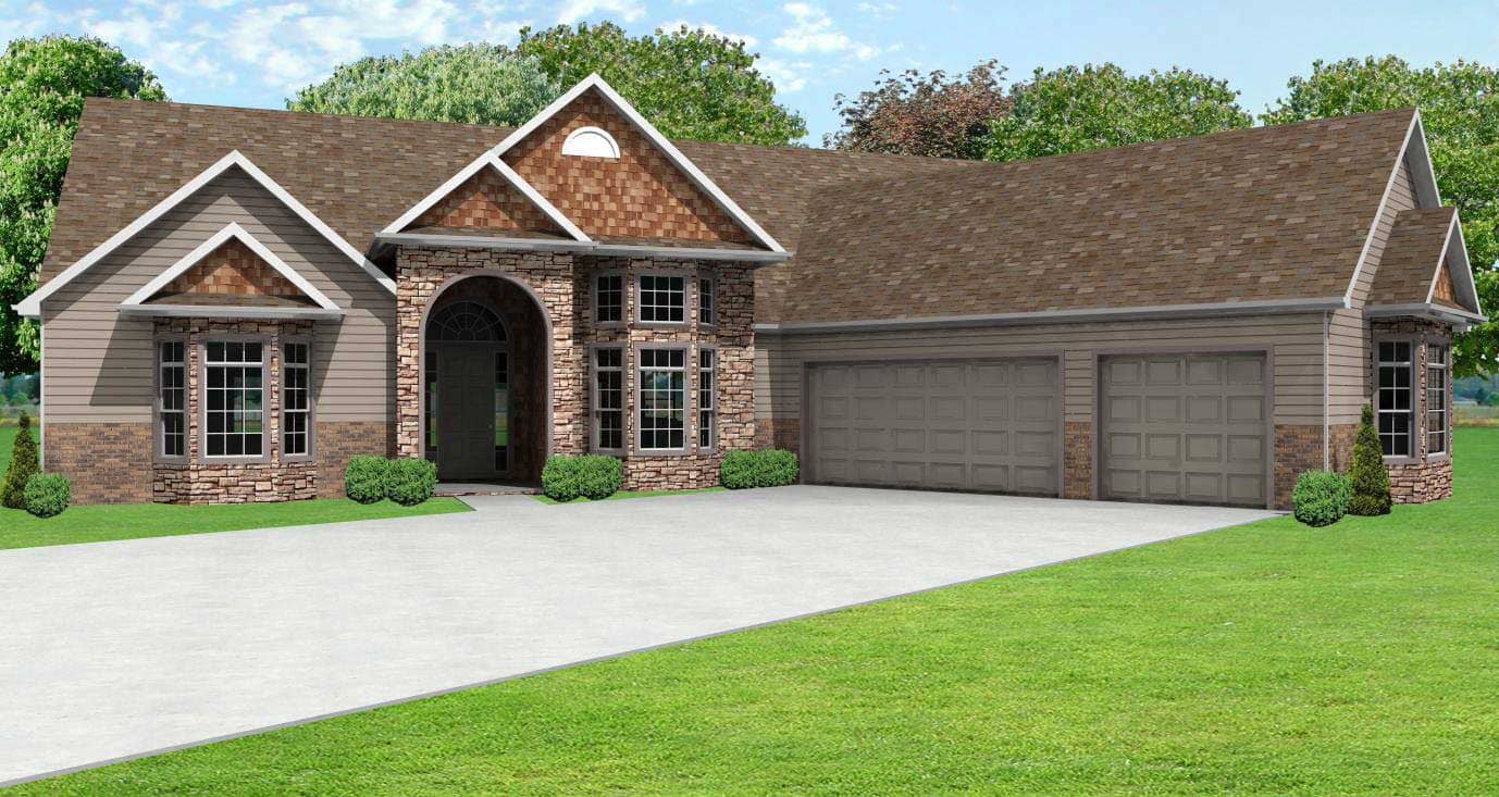 This is a computer rendering of these Craftsman House Plans.