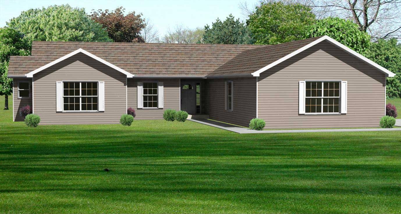 This is the front elevation of these Ranch House Plans.