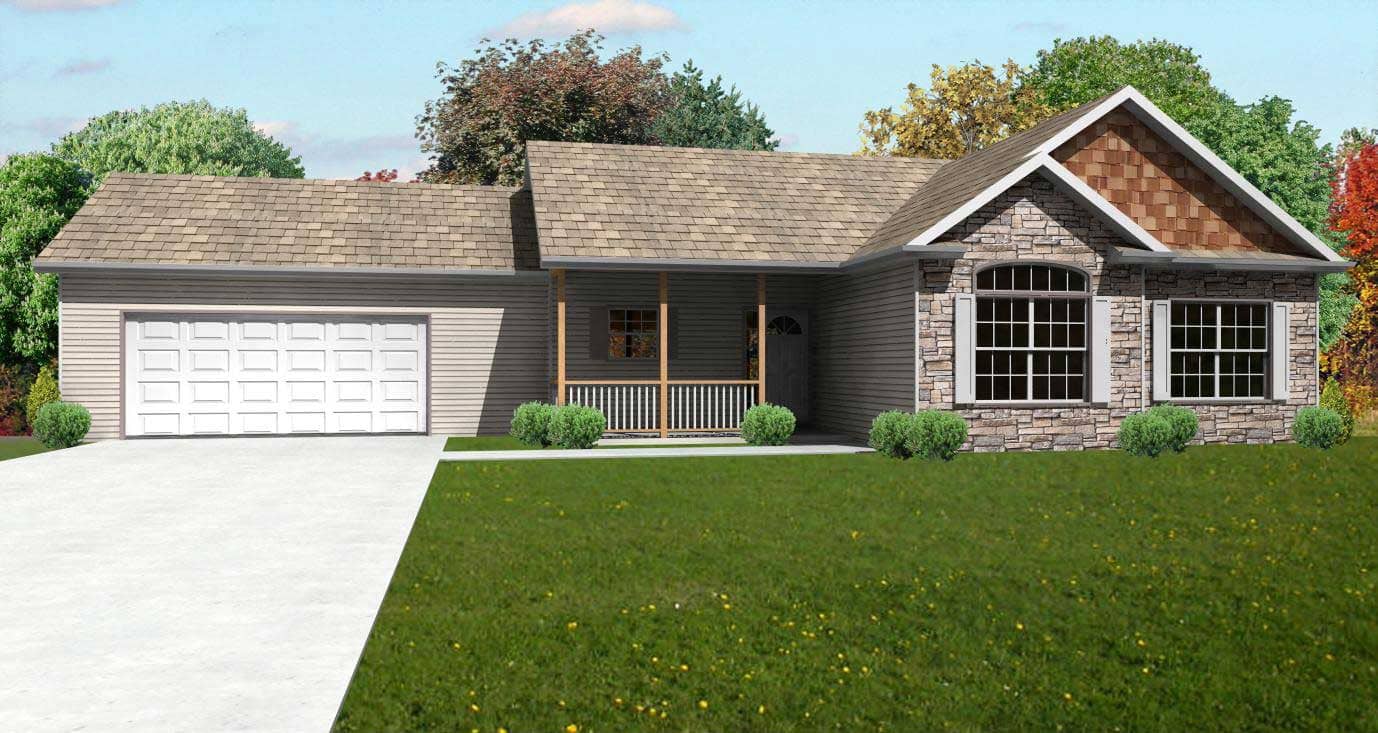 This image is a great computer rendering of these Ranch Houseplans.