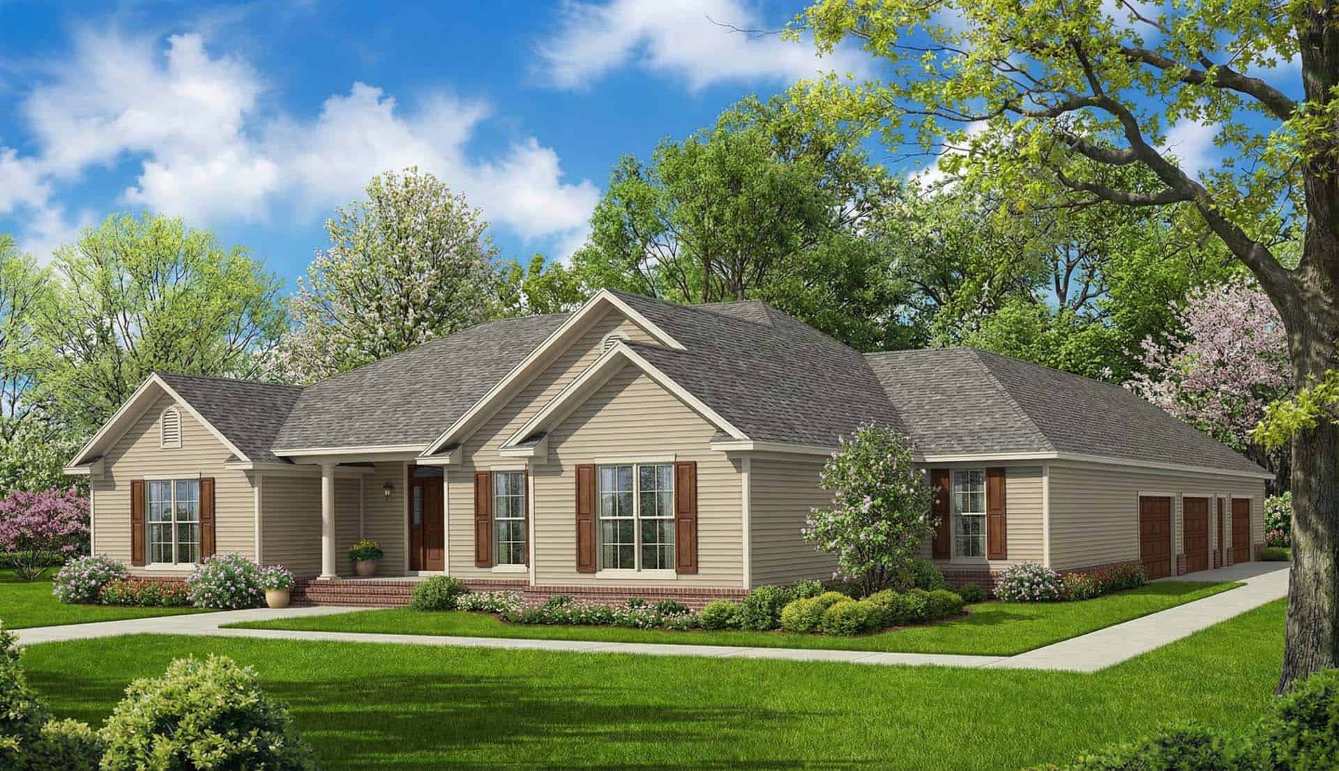 Front elevation of Southern home (ThePlanCollection: House Plan #153-1005)