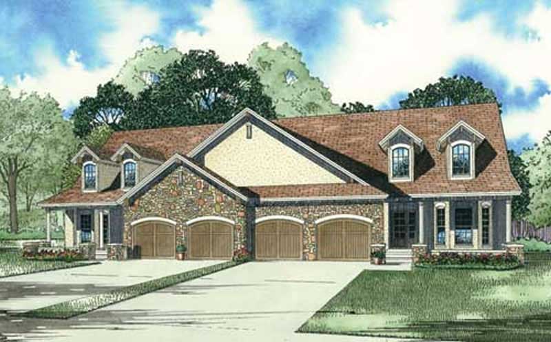 Front elevation of Duplex country home (ThePlanCollection: House Plan #153-1013)