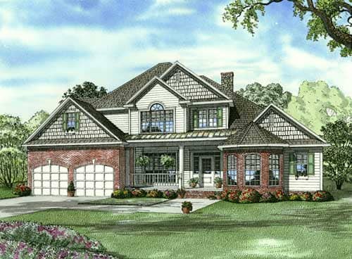 Front elevation of Arts and Crafts home (ThePlanCollection: House Plan #153-1017)