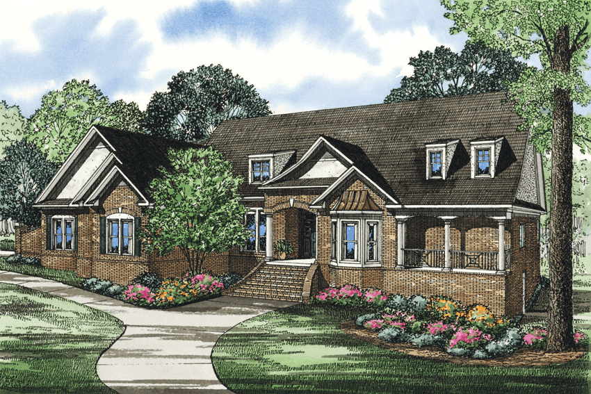 Front elevation of French Country home (ThePlanCollection: House Plan #153-1025)