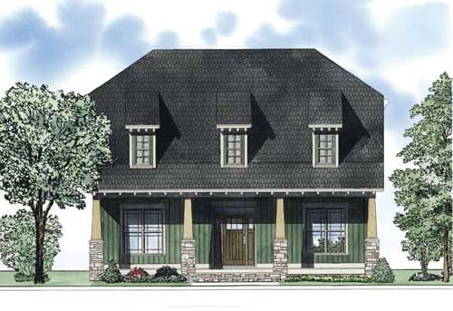This is the front elevation for these Craftsman House Plans.