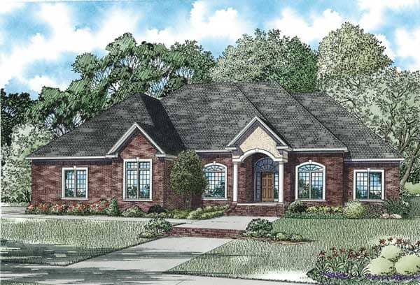 This is the front elevation for these Traditional House Plans.