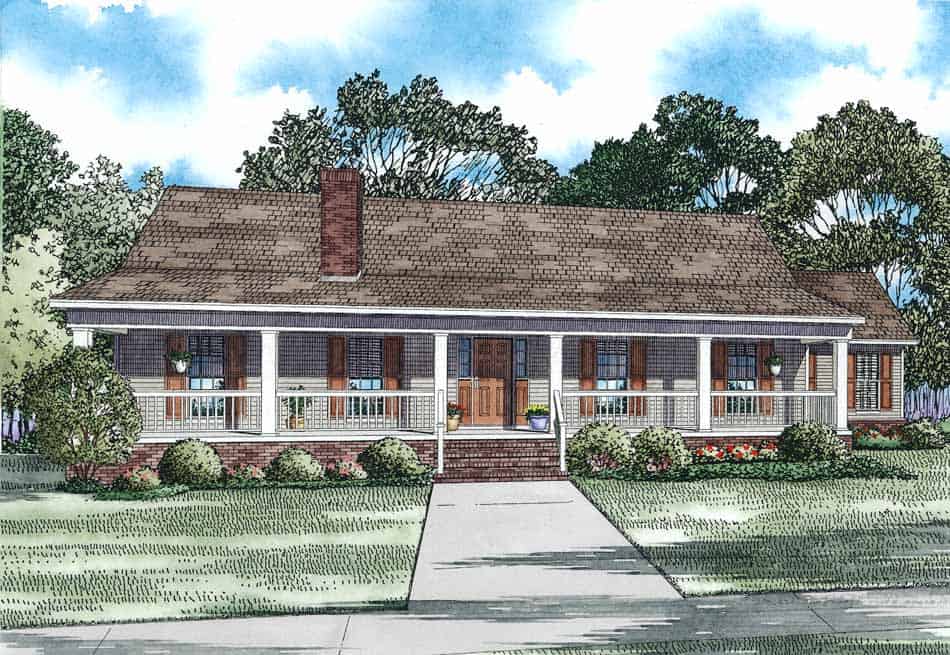 This is the front elevation for these Country Home Plans.