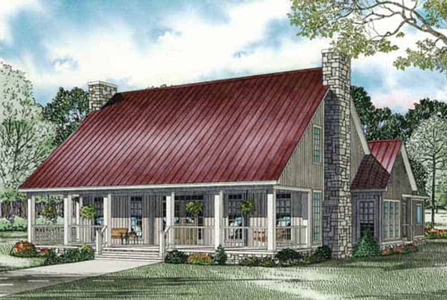 This is the front elevation for these Country House Plans.