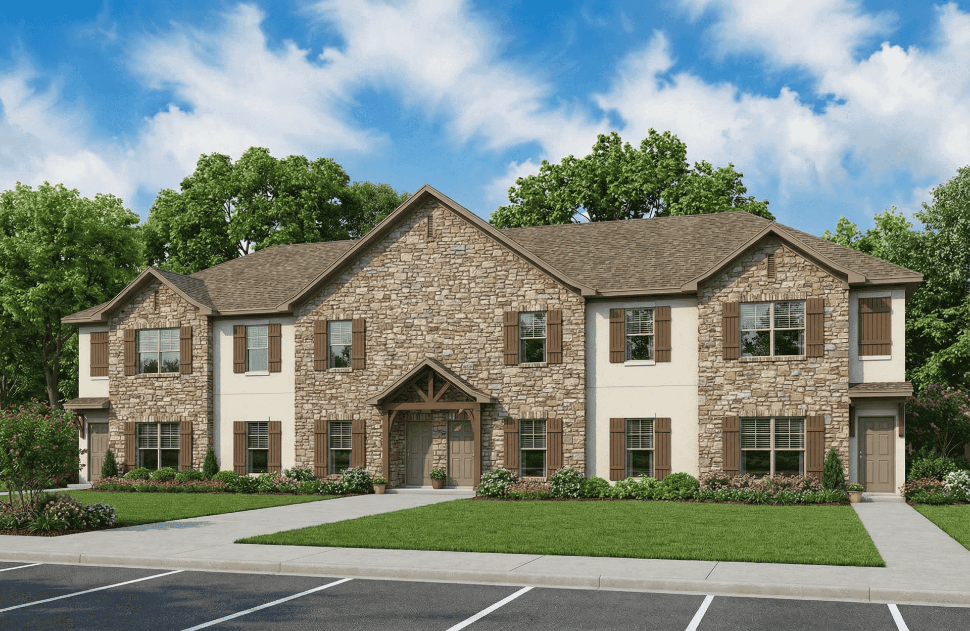 Front elevation of Multi-Unit home (ThePlanCollection: House Plan #153-1137)