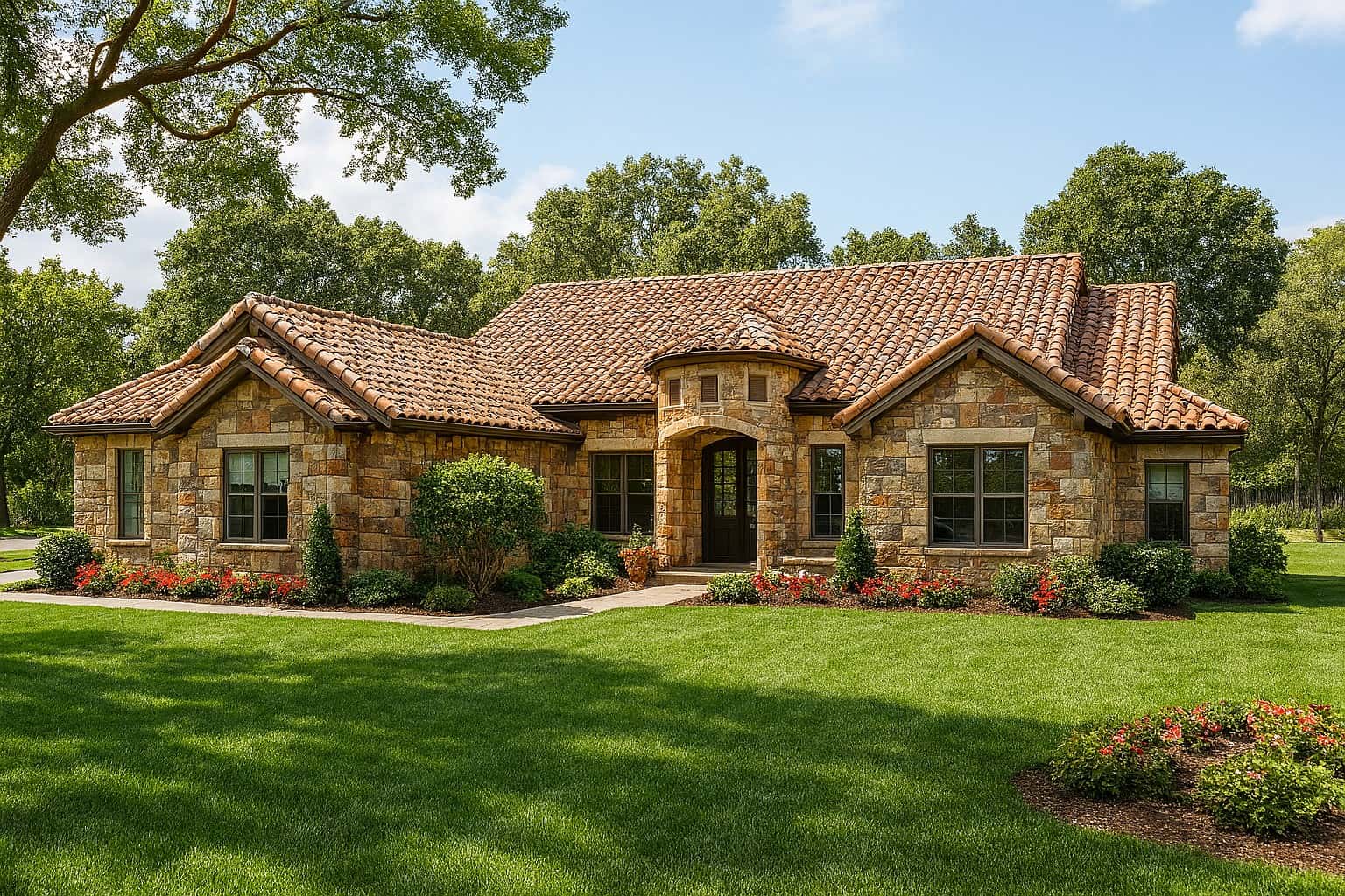 Front elevation of Tuscan home (ThePlanCollection: House Plan #153-1141)