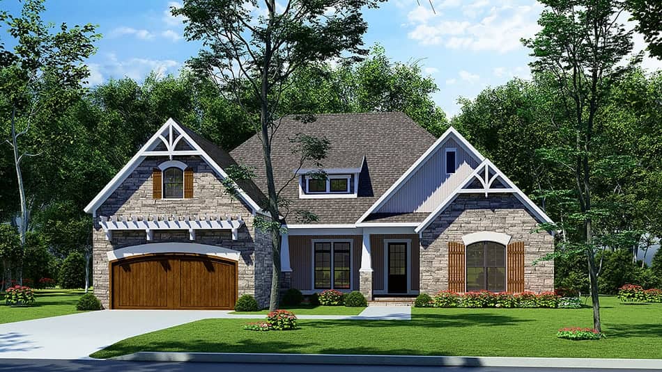 This image shows the Traditional style for this set of house plans.