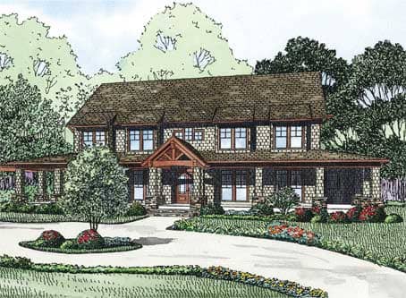 This is the front elevation for these Traditional House Plans.
