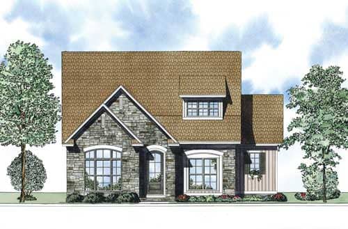 This is the front elevation for these Traditional House Plans.