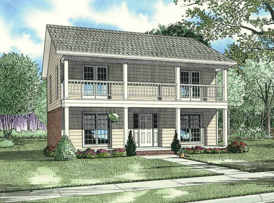 Color rendering of Multi-Unit home floor plan (ThePlanCollection: House Plan #153-1385)