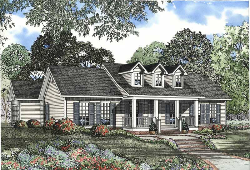 Front elevation of Cape Cod home (ThePlanCollection: House Plan #153-1470)