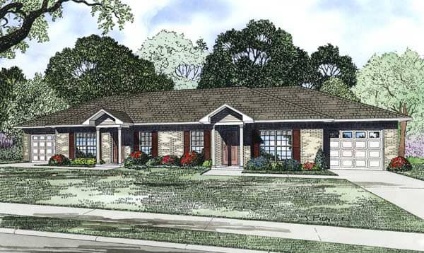 This is the front elevation for these Duplex House Plans
