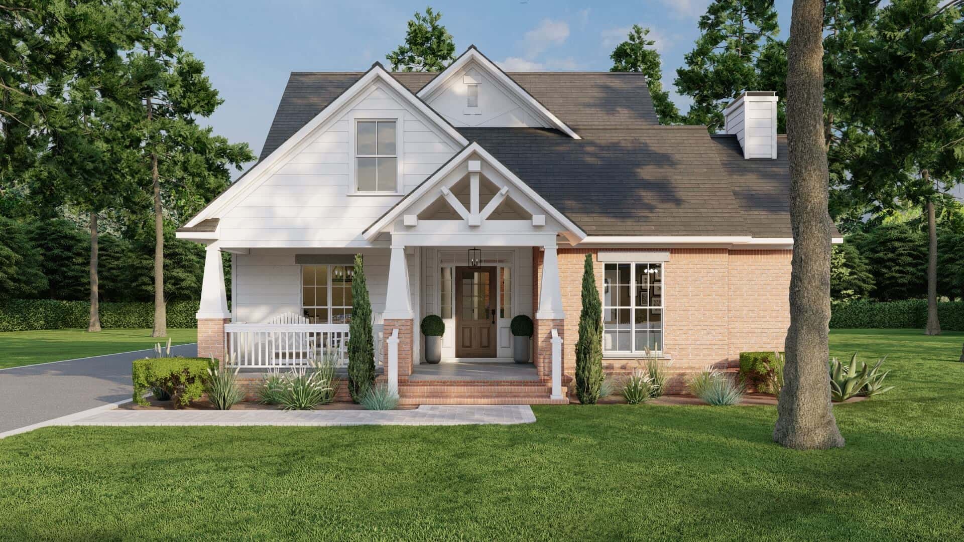 Front elevation of Craftsman home (ThePlanCollection: House Plan #153-1572)