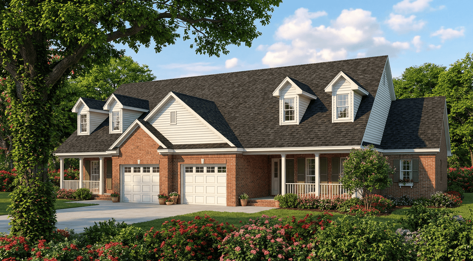 Front elevation of duplex home (ThePlanCollection: House Plan #153-1576)