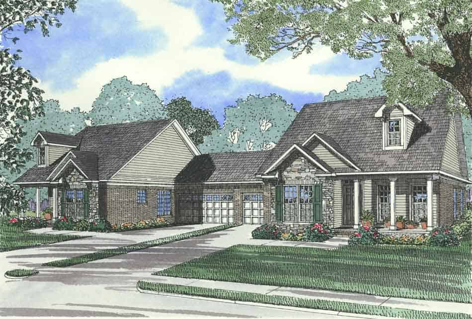 Front elevation of Multi-Unit home (ThePlanCollection: House Plan #153-1594)