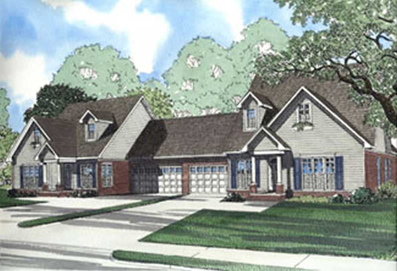 Front elevation of Duplex/Multi-Unit home (ThePlanCollection: House Plan #153-1635)