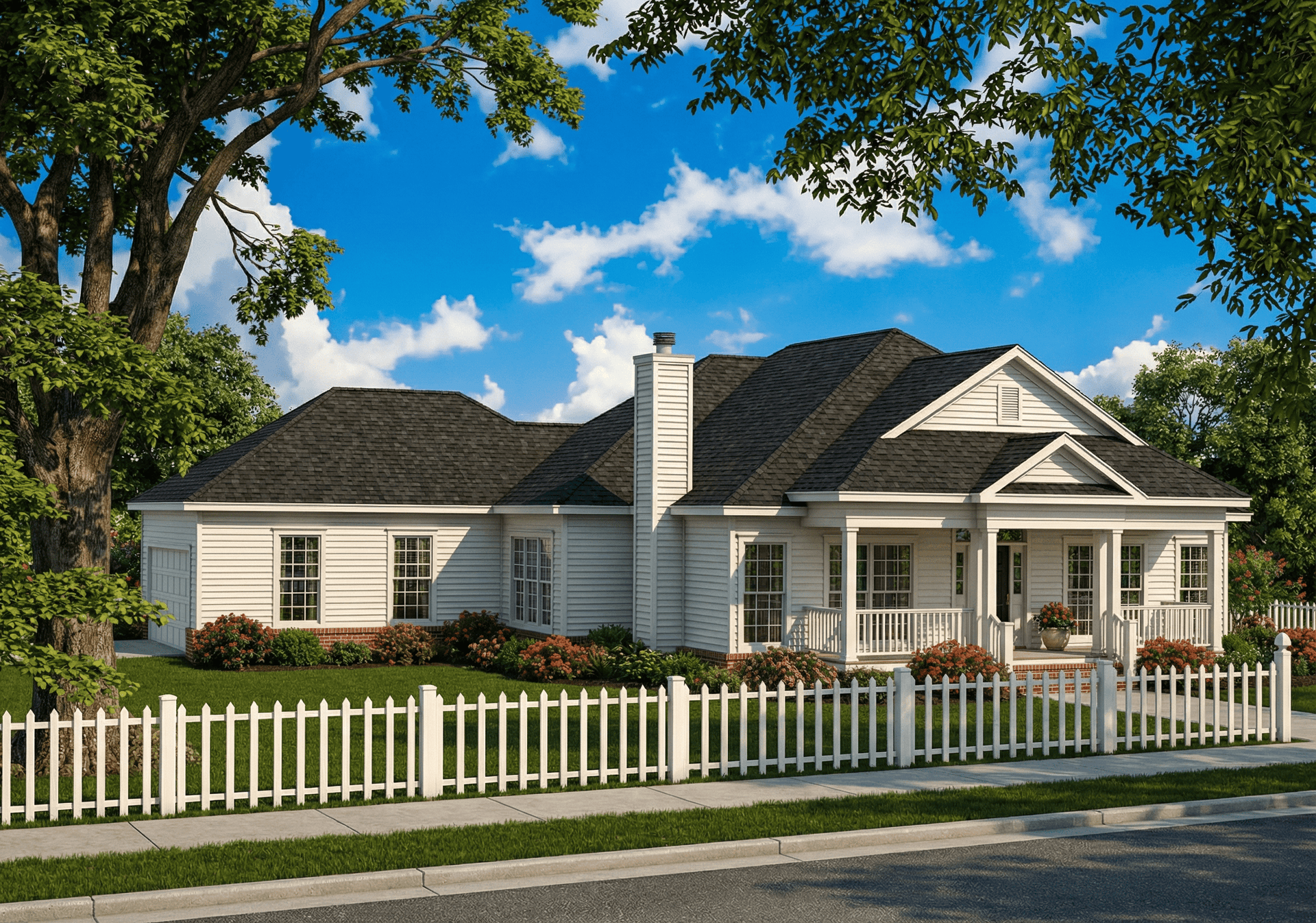 Front elevation of Ranch home (ThePlanCollection: House Plan #153-1777)