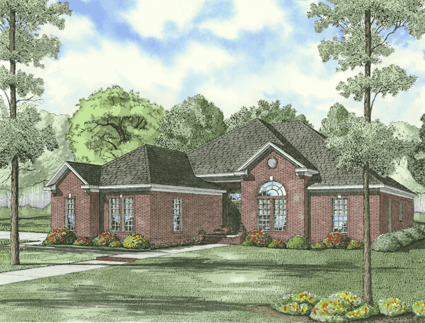 Front elevation of Ranch home (ThePlanCollection: House Plan #153-1816)