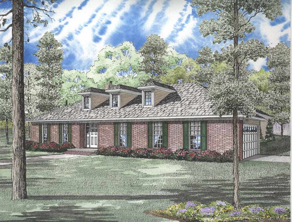Front elevation of Ranch home (ThePlanCollection: House Plan #153-1832)