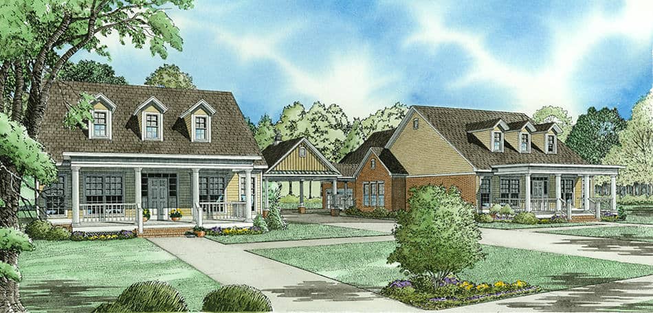 Front elevation of Duplex/Multi-Unit home (ThePlanCollection: House Plan #153-1890)