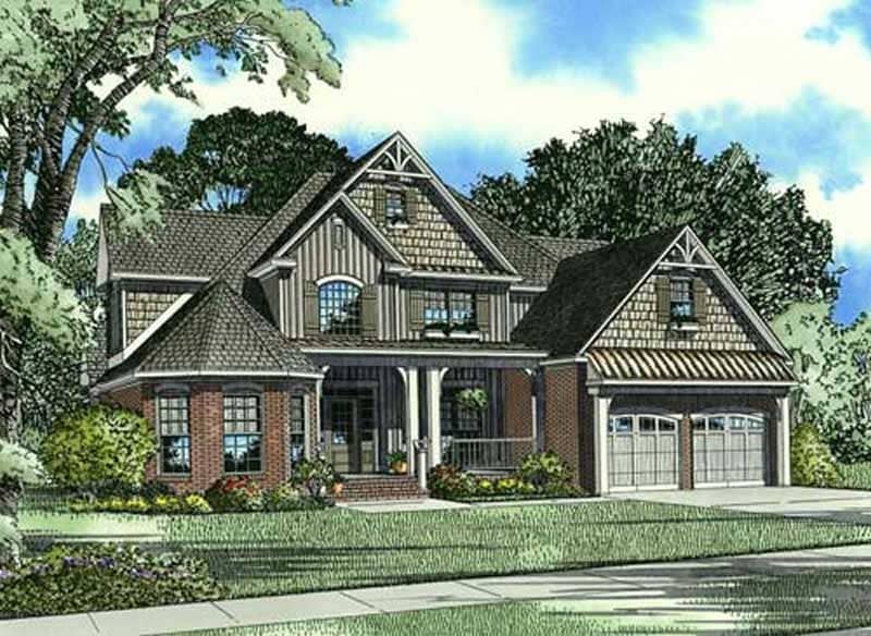 Front elevation of Craftsman home (ThePlanCollection: House Plan #153-1912)